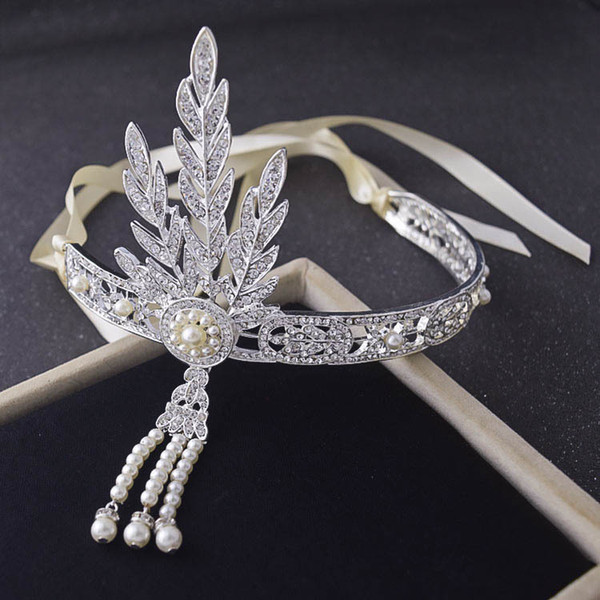 Silver Flapper 1920s Great Gatsby Rhinestone Headband Headpiece Bridal Wedding Retro Daisy Buchanan Costume Bride Hair Jewelry