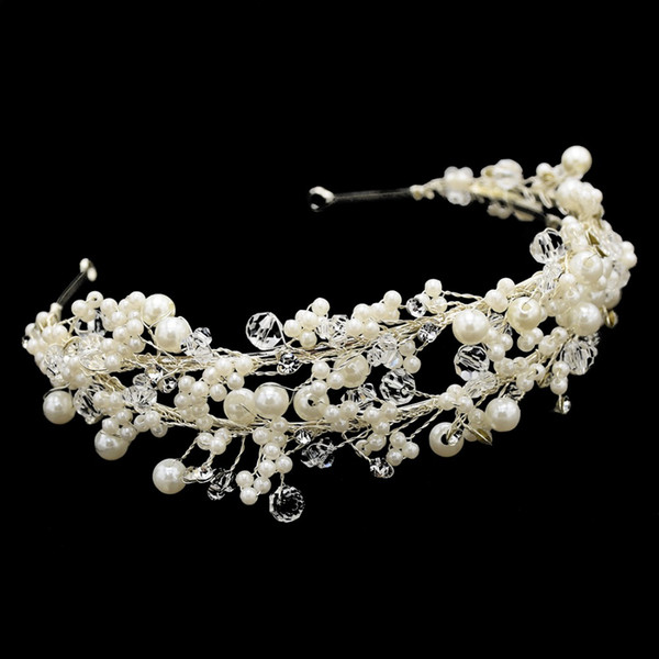 Wedding Pearl Braided Headbands Bride Double Layer Hairbands Party Crystal Hair Jewelry Bridal Flower Crown Hair Accessories