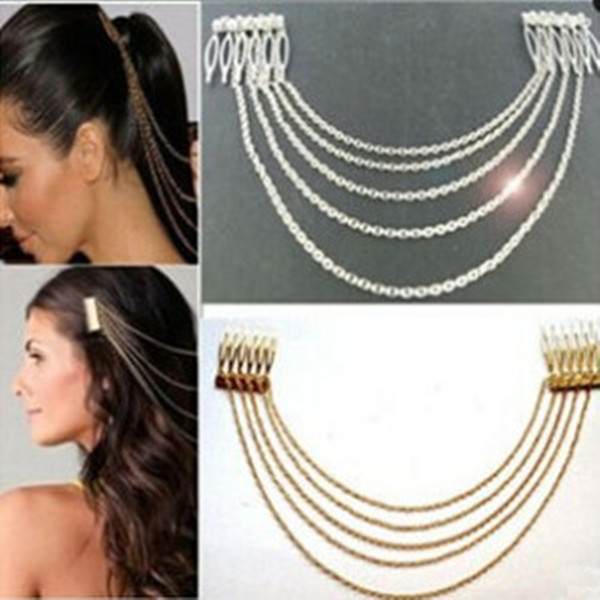 Punk fashion jewelry hair accessories hair long metal chain tassel comb factory outlets