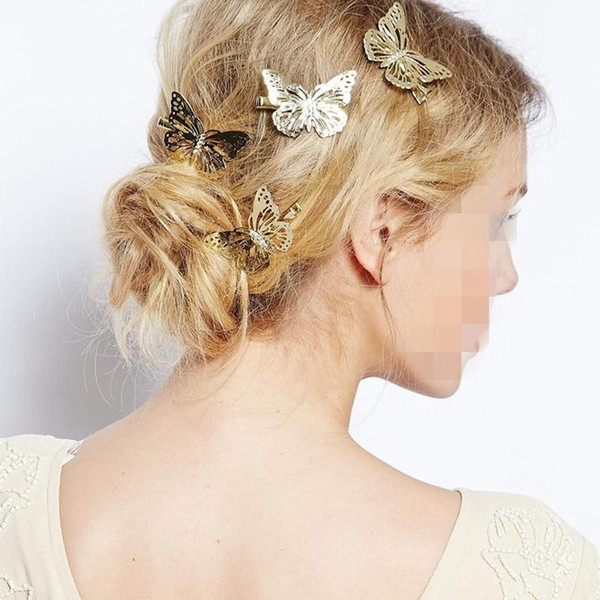 Elegant Korean Gold Color Butterfly Hair clip Fashion Beautiful Metal Hairwear Hair Jewelry Wholesale Accessories New 1pcs