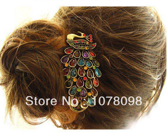 Wholesale-hair accessories for women New Colorful Vintage Retro Antique Crystal Peacock Hairpin B4.50 2015 HOT