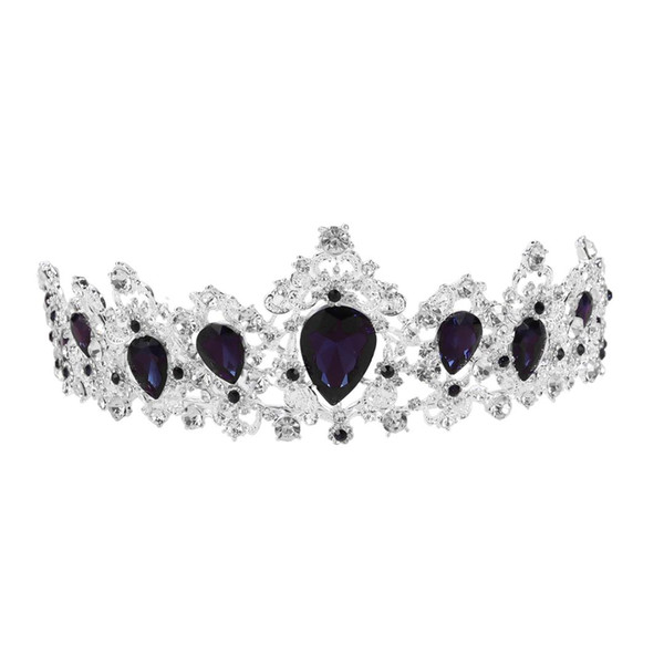 Baroque Vintage Crown Alloy Rhinestones Tiara Bridal Hairband Hair Accessory Wedding Headpiece (Dark Blue)