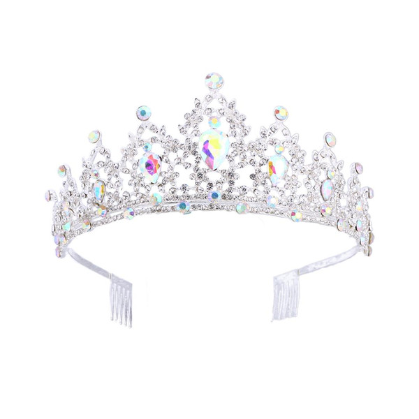 Bridal Rhinestone Crown with Comb Headdress Alloy Crown Headdress Elegant for Woman Girl (Sliver)