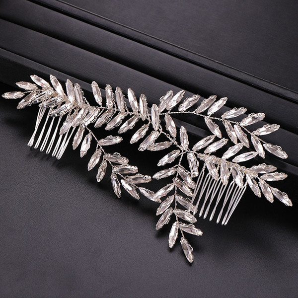 Gold/Silver Crystal Leaf Bride Hair Combs Headbands with Comb Bridal Tiara Headpiece Women Wedding Hair Jewelry Accessories LB