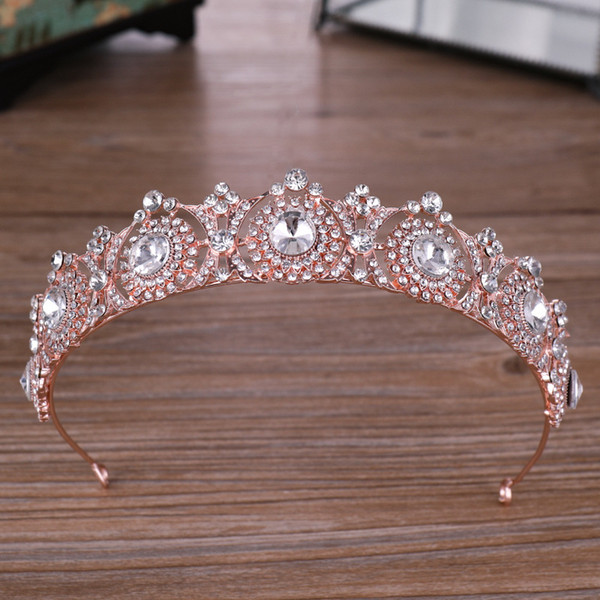 Baroque Elegant Rose Gold Heart Crystal Crown Princess Bridal Wedding Tiara Hair Decoration Headpiece Wedding Hair Accessories