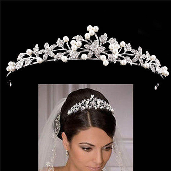 European Crystal Pearl Bridal Wedding Tiaras and Crowns Bridal Hair Ornaments Head Decorations Rhinestone Tiara Bride Headpiece