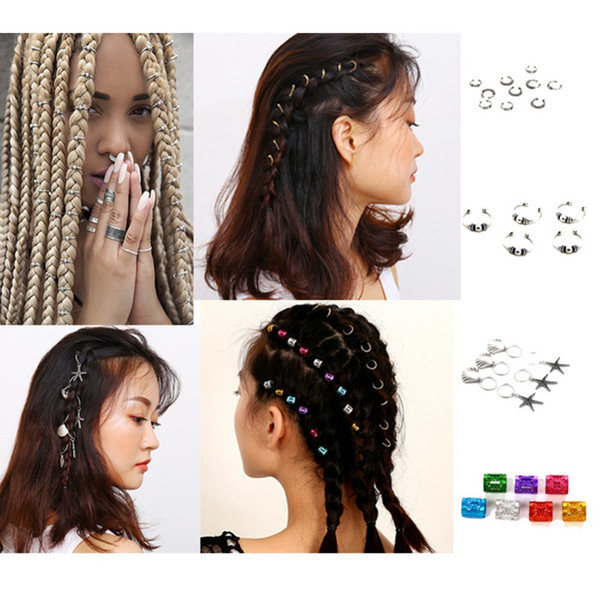 5/6/7/10pcs Mixed Silver Hair Braid Dreadlock Beads Gold Tone Hair Cuffs Dread Tube Charm Dreadlock Accessories #280550