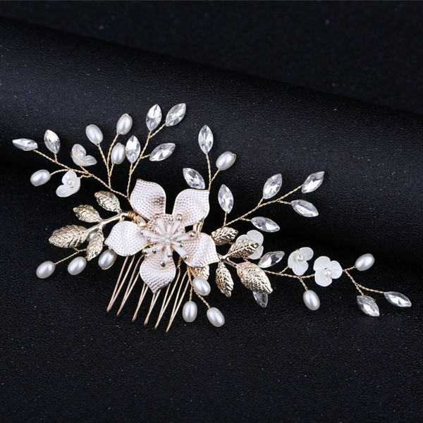 KMVEXO Rose Gold Flowers Leaf Brides Combs Hairpins Wedding Dress Crystal Pearl Bead Hair Comb 2019 New Pattern Marry Ornaments