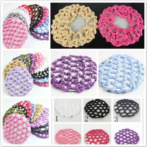 100PCS Bun Cover Snood Hair Net Pearl Crystal Hair Net Ballet Dance Skating Crochet Beautiful Colors