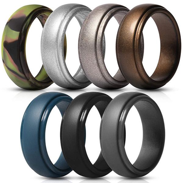 Men's Silicone Rings Rubber Wedding Bands Flexible Silicon Comfortable Fit Lightweigh Ring Multi Colors and Size Men Jewelry