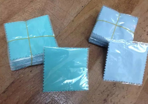 DHL FREE 1000pcs 8*8cm Silver Polish with opp bags Cloth for silver Golden Jewelry Cleaner Blue color Microfiber suede fabric material