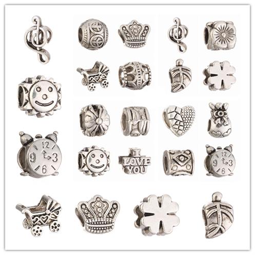 Mix 16 Styles Big Hole Loose Beads charm For DIY Jewelry Bracelet For European Bracelet&Necklace Retro Tibetan silver Beads for DIY