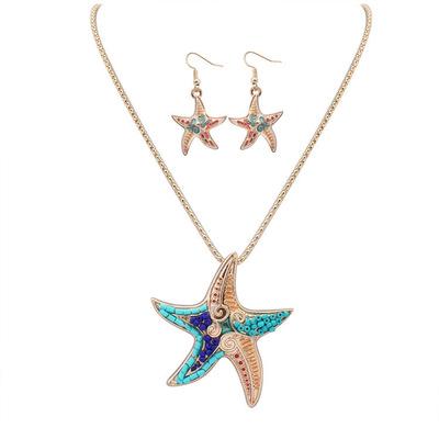 2017 Rainbow Starfish Jewelry Sets Luster Mini Beads Starfish Pendant Necklace Rainbow Starfish Earrings Bohemia Necklace & Earrings Set