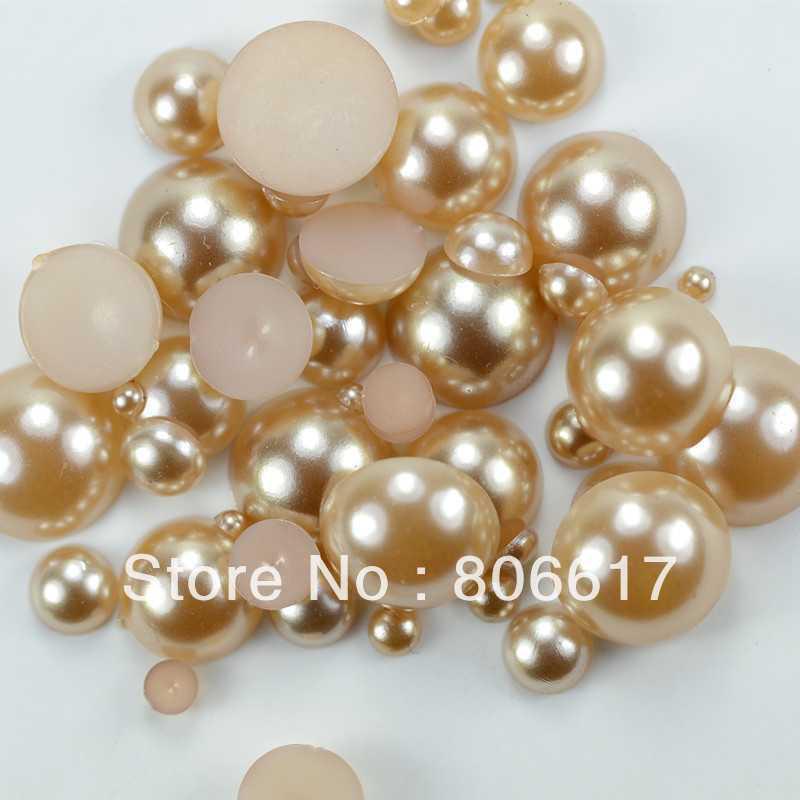 Free Shipping 1000 Random Mixed Size LightCoffee Half Round Flatback Pearl Beads Nail Art DIY Phone Decoration(W02752 X 1)