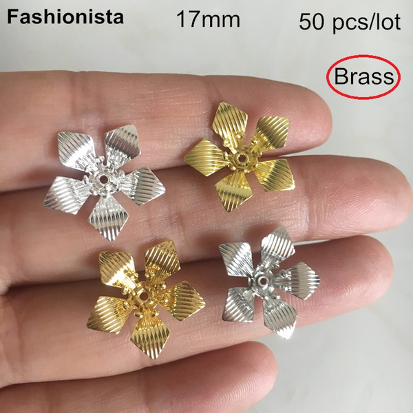 50 pcs -17mm Brass Flowers,2 Layer Flower Bead Caps,Metal Filigree Flowers For Jewelry Crafts Supplies,Gold,Silver -XP