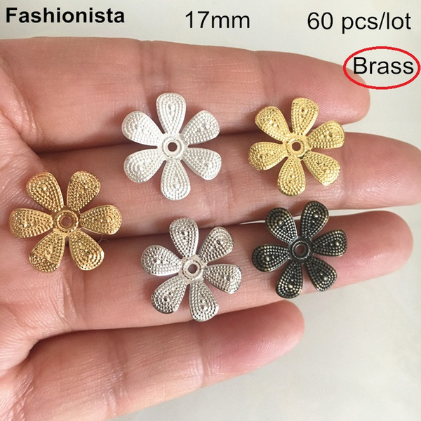 60 pcs -17mm Metal Stamping Flower Bead Caps,Brass Filigree Flowers,6 Petal Brass Flower Bead Caps For Jewelry Crafts Making