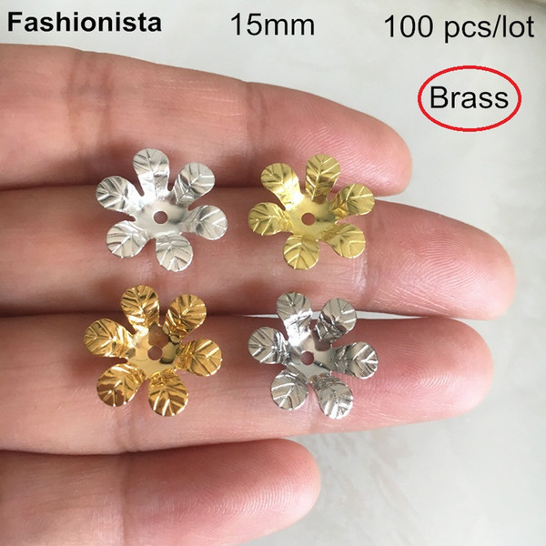 100 pcs -15mm Filigree Brass Flower Bead Caps,6 Petal Metal Flowers,Gold-color,Silver-color,Steel color,DIY Headware Jewelry -XP