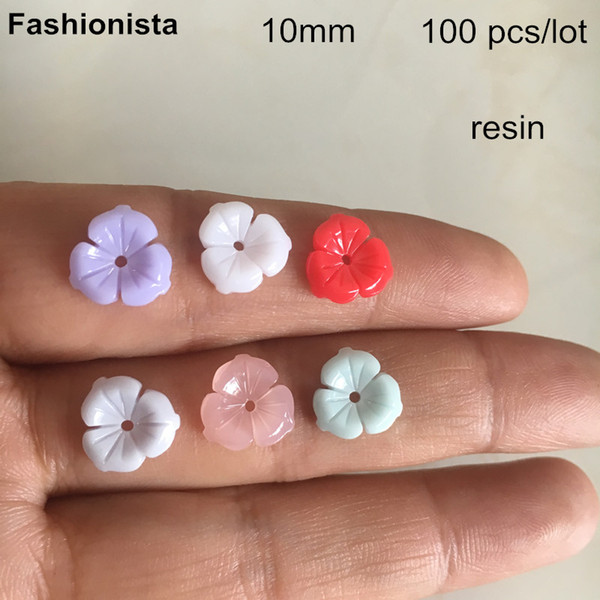 100 pcs -10mm Small Cute Resin Flowers, 3 Petal Plastic Flower With Middle Hole,Acrylic Flowers For Headware Jewelry Making -XP