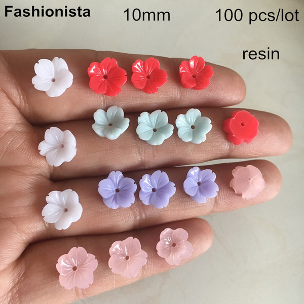 100 pcs -10mm Plum Blossom Flowers,Resin Flower For Headware Crafts Jewelry DIY,Flat Back Acrylic Flower With Middle Hole -XP