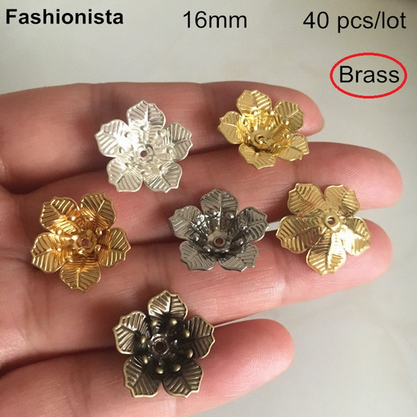 40 pcs -16mm Metal Flower Bead Caps,Brass Casted Flower Bead Caps,5 Petal Brass Flowers,Filigree Jewelry Supplies,Gold,Silver