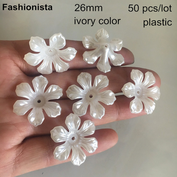 50 pcs Acrylic Flower Bead Caps, 26mm Plastic Flowers Ivory Color, 6 Petal Resin Flower 3D,DIY Crafts Jewelry Supplies