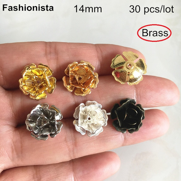 30 pcs -14mm Multi-layer 3D Flower Bead Caps,Brass Bead Cap,3D Brass Flowers Rose,Jewelry & Crafts Making Supplies