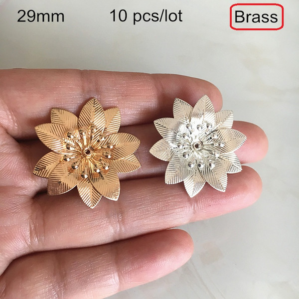 10 pcs -29mm Multi-layer Brass Flower Bead Caps,Gold-color,Silver-color, 3 Layer 3D Vein Flowers,DIY Headwear & Jewelry Findings