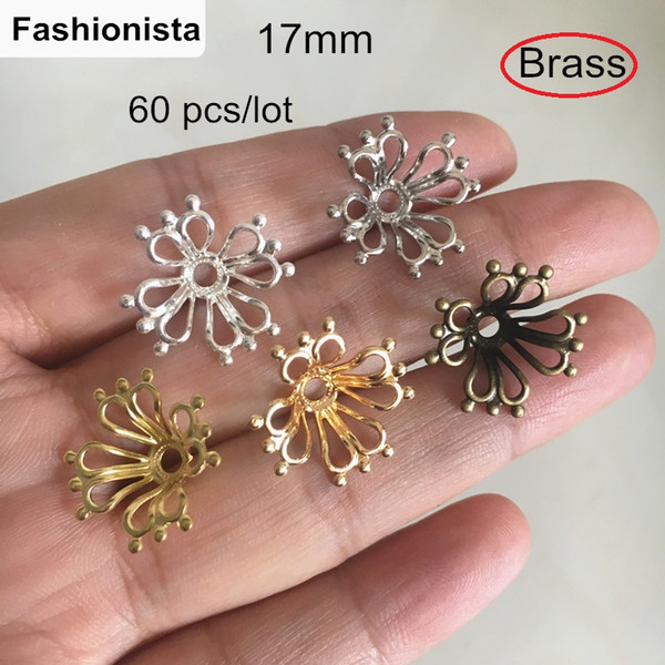 60 pcs 17mm Brass Flower Bead Caps,Open Design Flower Petal Bead Caps For Jewelry Making,Gold-color,Silver-color,Bronze,Steel