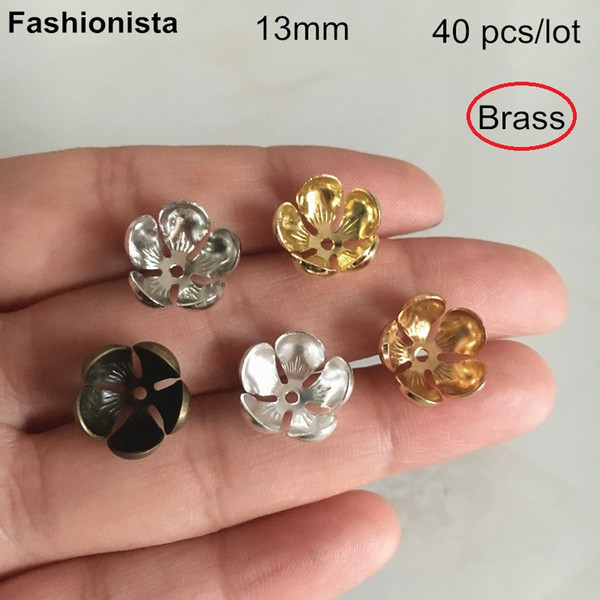 40 pcs -13mm Brass Bead Caps,Bowl Shape 5 Petal Flower Bead Caps For Jewelry Making,Gold-color,Silver-color,Steel Color,Bronze