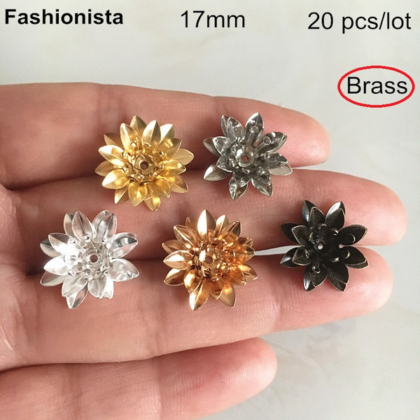 20 pcs-17mm Multi-layer Flower Bead Caps,8 Petal Brass Flower Bead Caps,Gold-color,Silver-color,Steel color,Bronze,For Jewel DIY