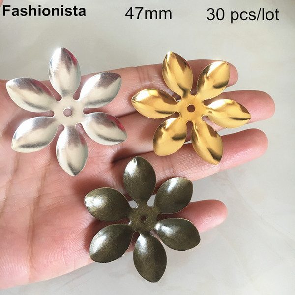 30 pcs Metal Flowers,Large Size 47mm,Gold-color,Silver-color,Bronze,6 Petal Flower Bead Caps,Metal Stamping Flowers For Crafts