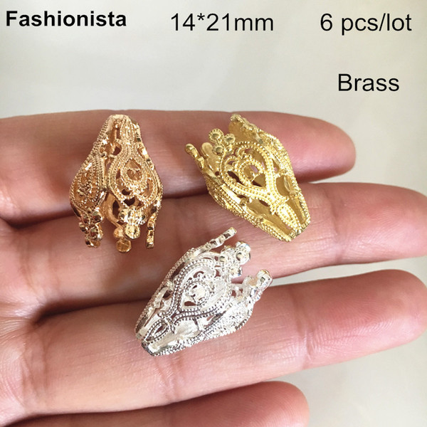 6 pcs Brass Filigree Flower Bead Caps 14*21mm,Gold-color,Silver-color,Raw Brass,3D Brass Tassel Caps,Brass Casting Crafts