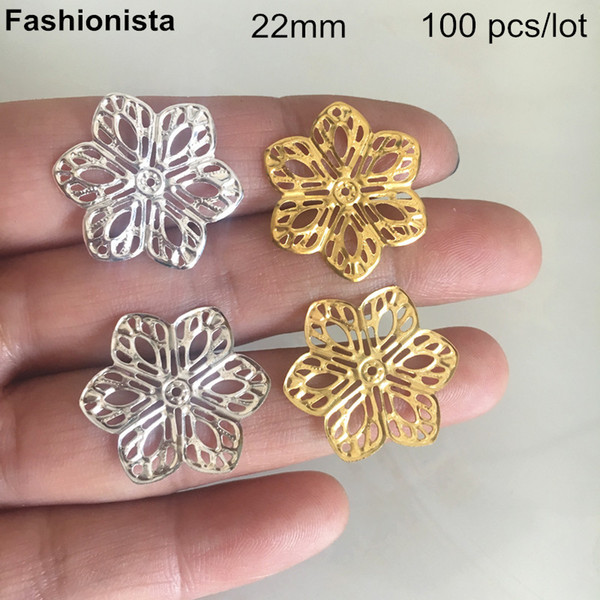 100 pcs Metal Flower Bead Caps,22mm Metal Filigree Flowers,Six Petals Hollow Metal Flower For Crafts Jewelry Findings -DGG