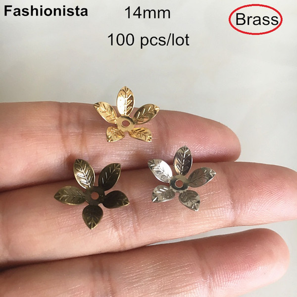 100 pcs Brass Flower Bead Caps,14mm Brass Floral Filigree Bead Caps,Gold-color,Bronze,Steel Color,Five-leaf Metal Flowers