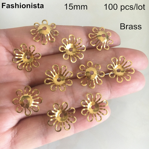 100 pcs Brass Filigree Bead Caps 15mm Flowers,8 Petal Brass Flower Bead Cap For Jewelry Project,3D Metal Flowers,DIY Findings