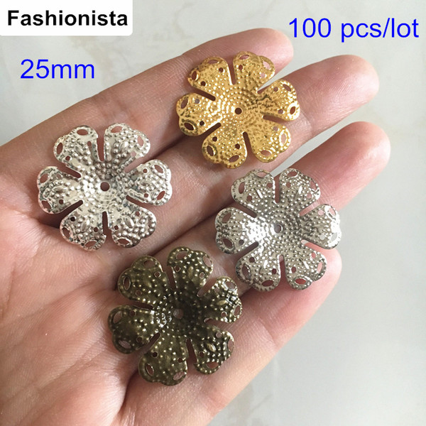 100 pcs Large Size Metal Flower Bead Caps,25mm Gold-color,Silver-color,Steel,Bronze Color,Metal Stamping Flowers,Jewelry Findings