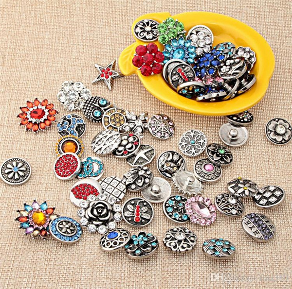 Newest 100PCS/Lot High Quality 18MM Metal Snap Button Rhinestones Mixed Styles DIY Snaps Charms Jewelry accessories buttons 4056