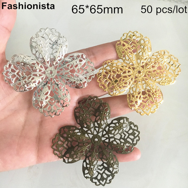 50 pcs Large Metal Filigree Bead Caps 65*65mm,Hollow Metal Flowers,Gold-color,Silver-color,Bronze,Metal Bowknot Filigree Flowers