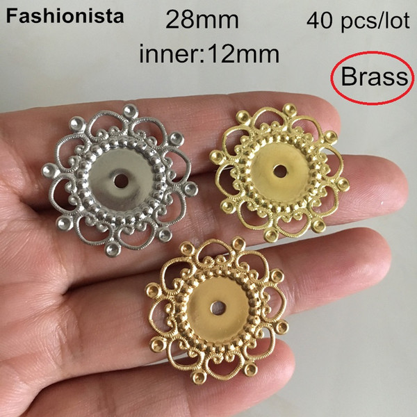 40 pcs Filigree Brass Setting Bead Caps 28mm (inner 12mm),Round Cabochon Brass Base Settings,Gold-color,Raw Brass,Jewel Supplies