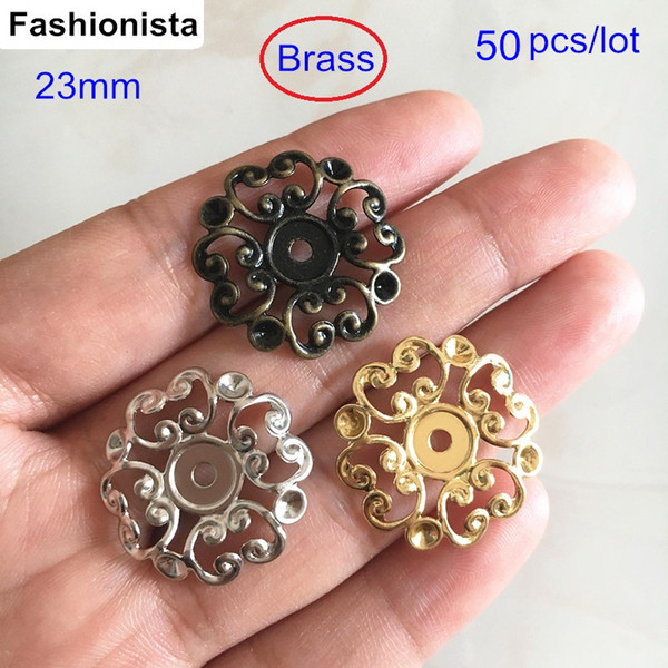 50 pcs Round Brass Filigree Bead Cap,23mm Lace Brass Bead Cap For Jewelry Making,Bronze / Steel Color / Gold-color Brass Tray