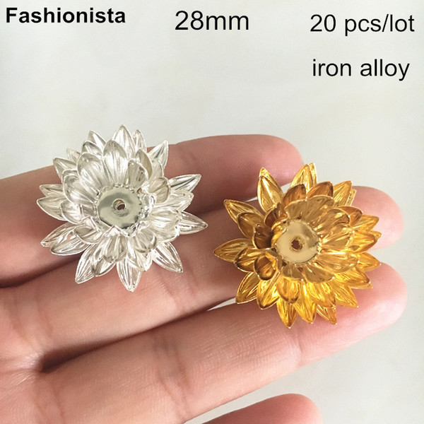 20 pcs Lotus Bead Cap 28mm,Multi-layer Lotus Flowers,Gold-color,Silver-color,3D Metal Flowers For Jewelry & Crafts Findings