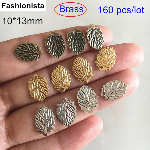 160 pcs Brass Leaf Charms,10*13mm Small Leaf Charms With Visible Vein,Steel Color / Bronze / Gold-Color,Mini Leaf Charms