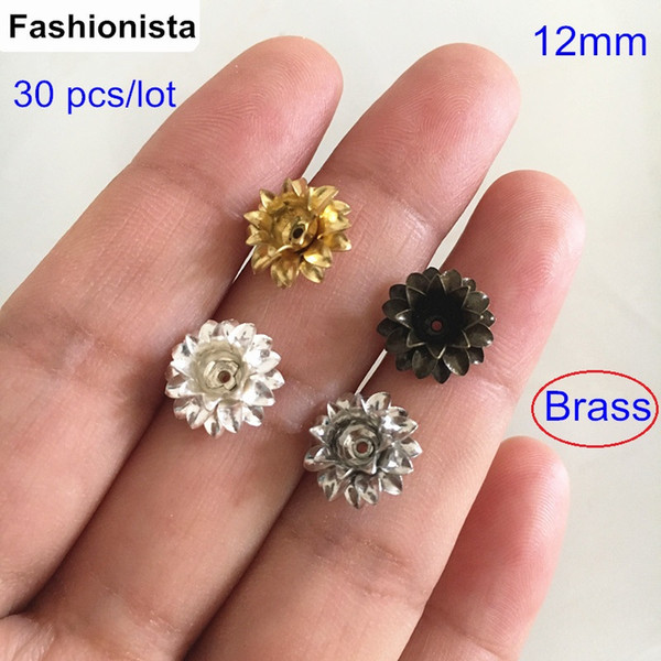 30 pcs Multi-layer Mini Lotus Flower Bead Cap,12mm Brass Flower Bead Cap,Silver-Color /Bronze / Steel / Raw Brass,Jewel Supplies