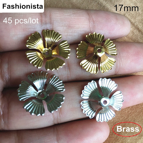 45 pcs Beautiful Metal Stamping Flowers,3D Brass Bead Caps,17mm Gold-color,Bronze / Raw Brass / Steel Color