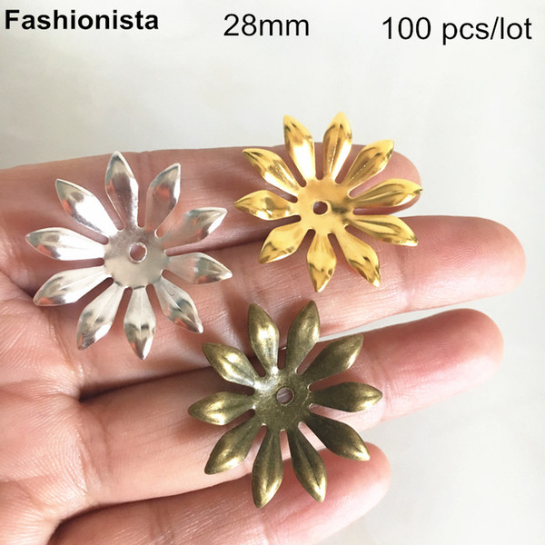 100 pcs Metal Stamping Flowers 28mm Iron Alloy Flower With 10 Petal,Metal Flower Bead Cap For Jewelry Making