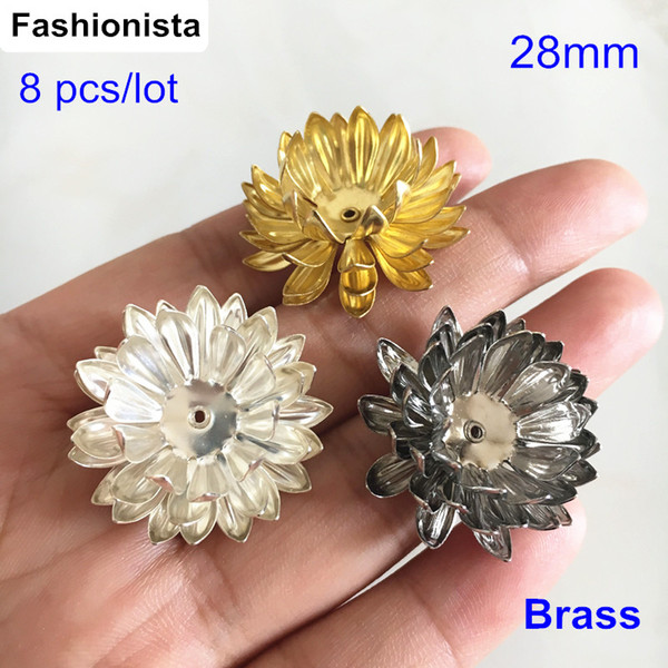 8 pcs Brass Lotus Bead Cap,28mm Multi-layer Lotus Flowers,Raw Brass 3D Lotus,Steel Color,Silver-color,Raw Brass,Jewelry Supplies