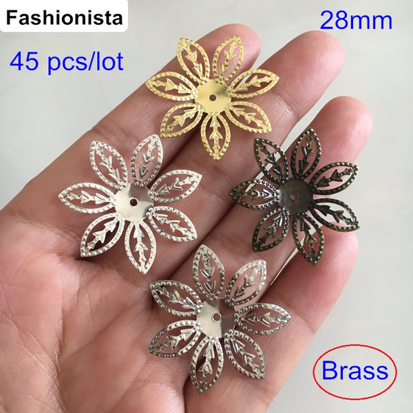 45 pcs Big Brass Filigree Flower Charm Bead Caps 28mm,Hollow Brass Flowers,DIY Crafts & Arts & Jewelry Findings