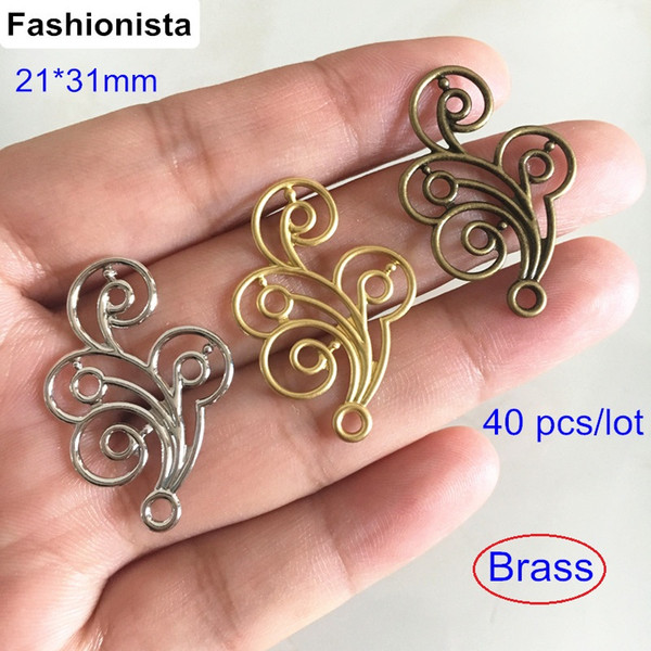 40 pcs Brass Leaf Charms,21*31mm Wave Flower,Raw Brass / Bronze / Steel Color Scroll Flower Charms,DIY Jewelry Crafts Supplies