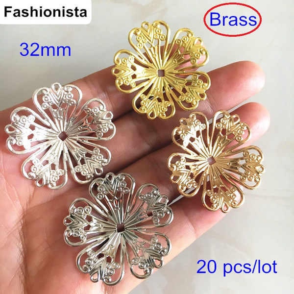 20 pcs Big Metal Flower Base Settings,32mm Filigree Brass Flower Base Mounting,Brass Bead Cap,Gold-color,Silver-color,Raw Brass,Steel Color