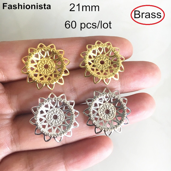 60 pcs Round Brass Filigree Bead Caps 21mm,Handmade Crafts Supplies,Gold-color,Silver-color,Steel color,Raw Brass,DIY Jewelry